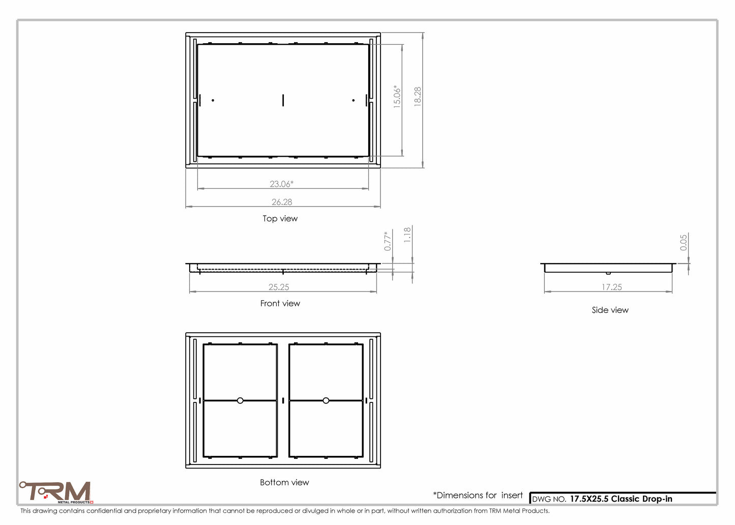 17.5x25.5 - Classic Drop-in Air Vent, Flush Floor-Matching, All Metal, Floor Vent Cover - TRM Metal  25.5x17.5