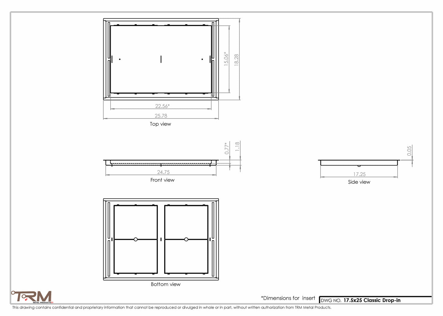 17.5x25 - Classic Drop-in Air Vent, Flush Floor-Matching, All Metal, Floor Vent Cover - TRM Metal  25x17.5