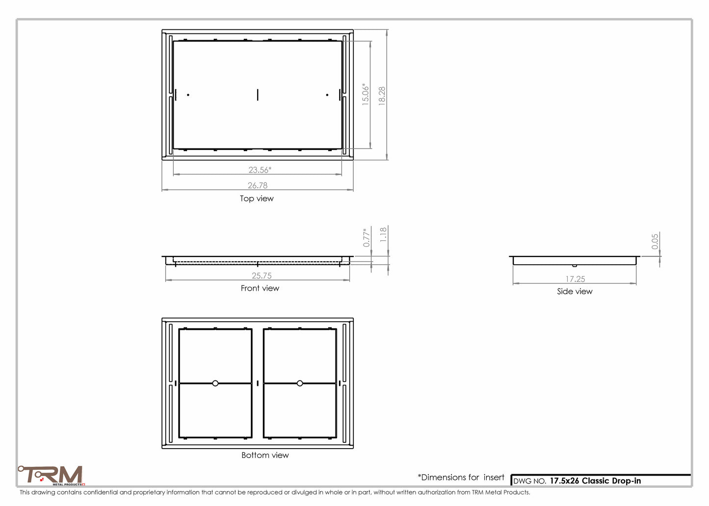17.5x26 - Classic Drop-in Air Vent, Flush Floor-Matching, All Metal, Floor Vent Cover - TRM Metal  26x17.5