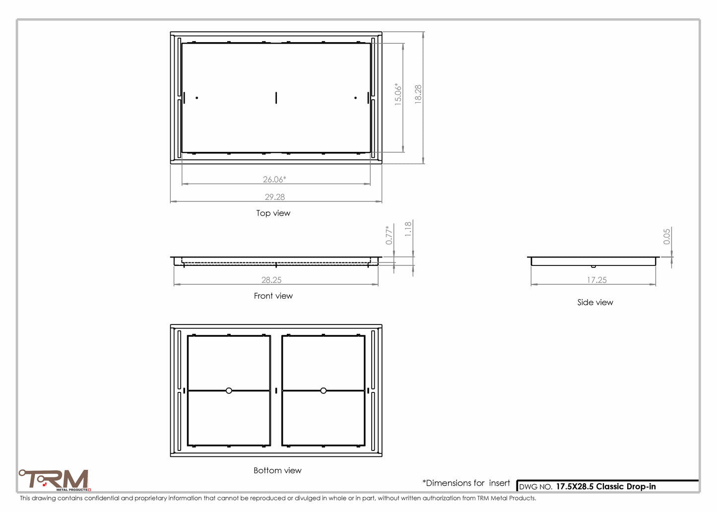 17.5x28.5 - Classic Drop-in Air Vent, Flush Floor-Matching, All Metal, Floor Vent Cover - TRM Metal  28.5x17.5
