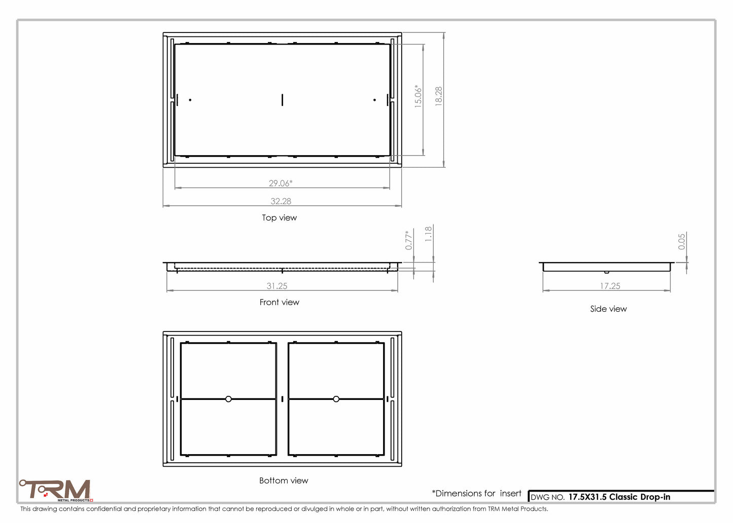 17.5x31.5 - Classic Drop-in Air Vent, Flush Floor-Matching, All Metal, Floor Vent Cover - TRM Metal  31.5x17.5