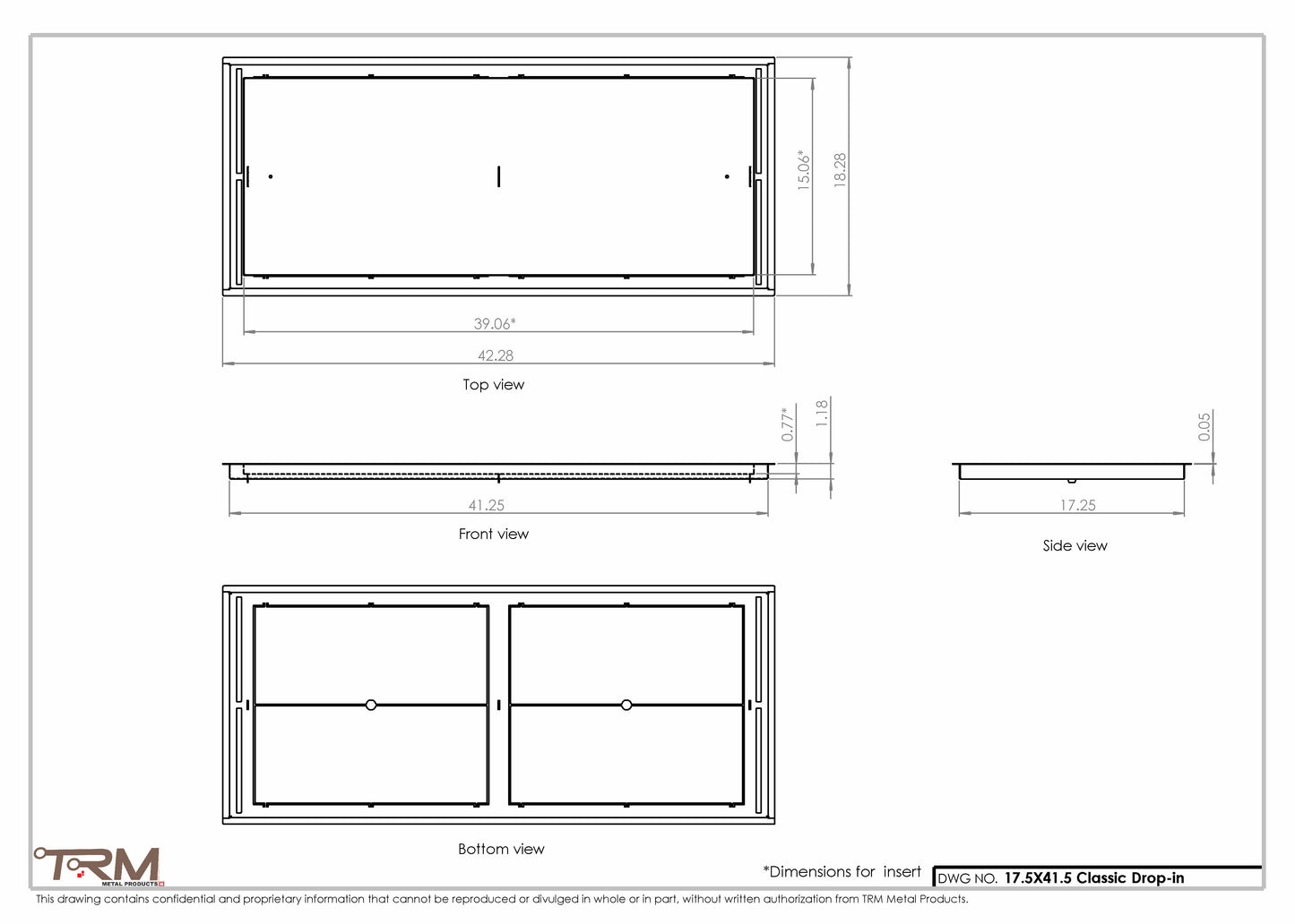 17.5x41.5 - Classic Drop-in Air Vent, Flush Floor-Matching, All Metal, Floor Vent Cover - TRM Metal  41.5x17.5