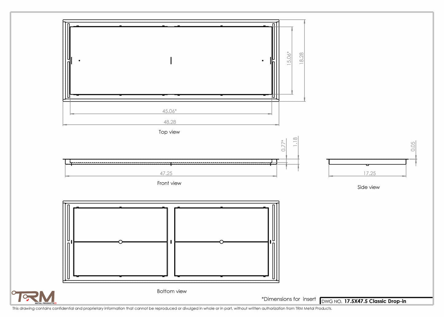 17.5x47.5 - Classic Drop-in Air Vent, Flush Floor-Matching, All Metal, Floor Vent Cover - TRM Metal  47.5x17.5