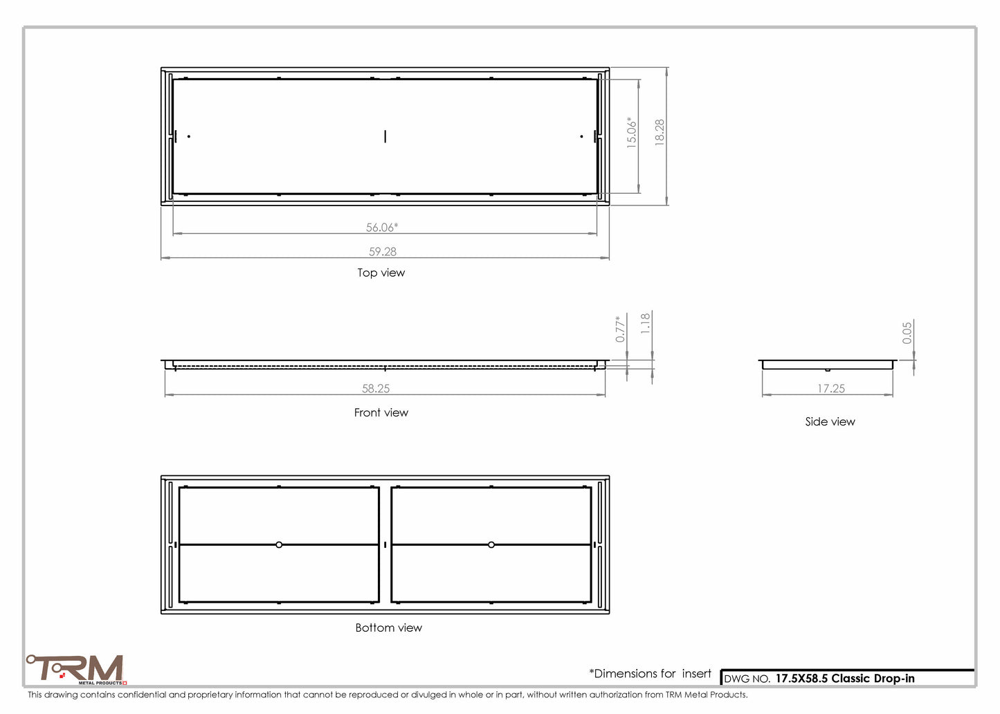 17.5x58.5 - Classic Drop-in Air Vent, Flush Floor-Matching, All Metal, Floor Vent Cover - TRM Metal  58.5x17.5