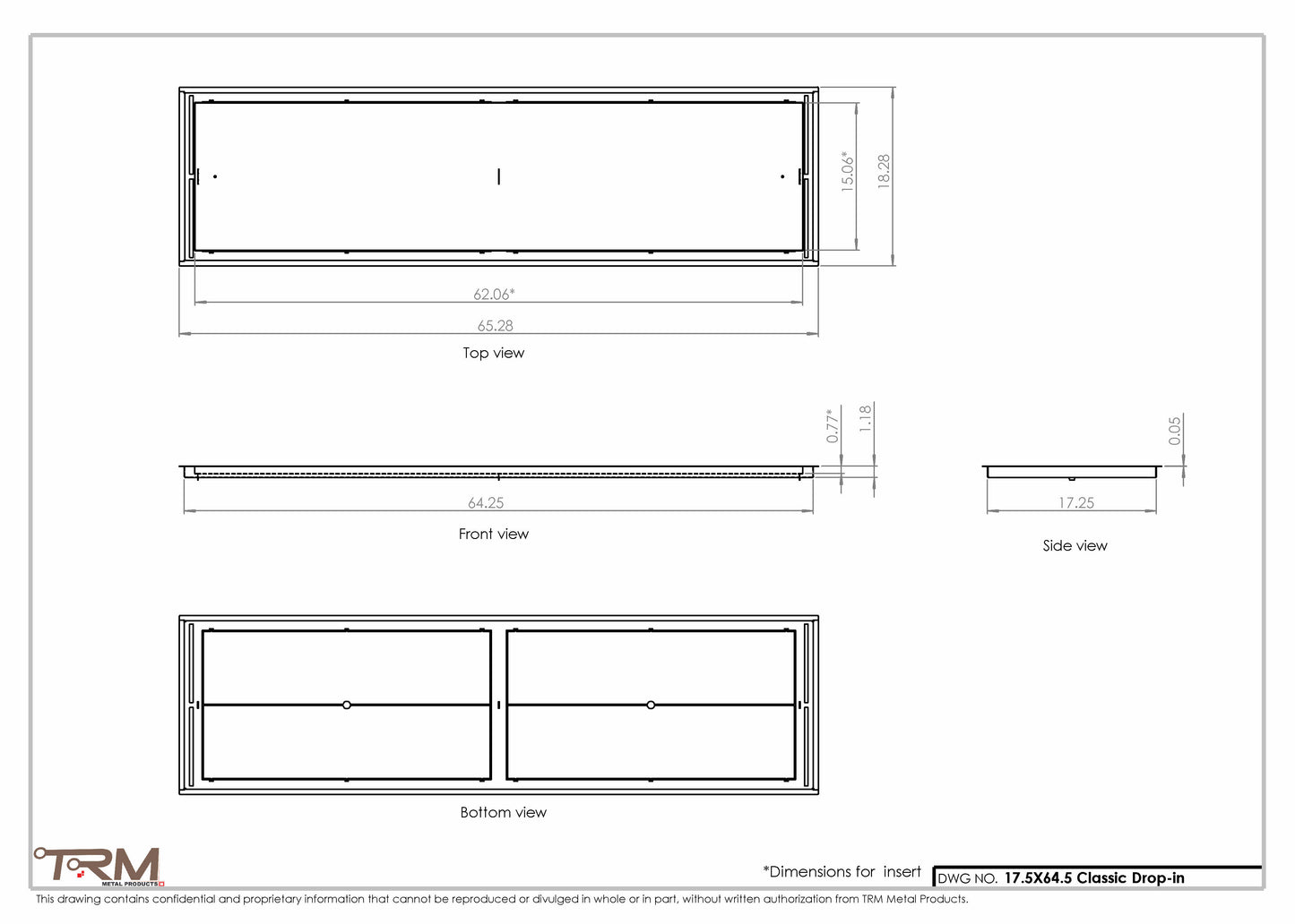 17.5x64.5 - Classic Drop-in Air Vent, Flush Floor-Matching, All Metal, Floor Vent Cover - TRM Metal  64.5x17.5