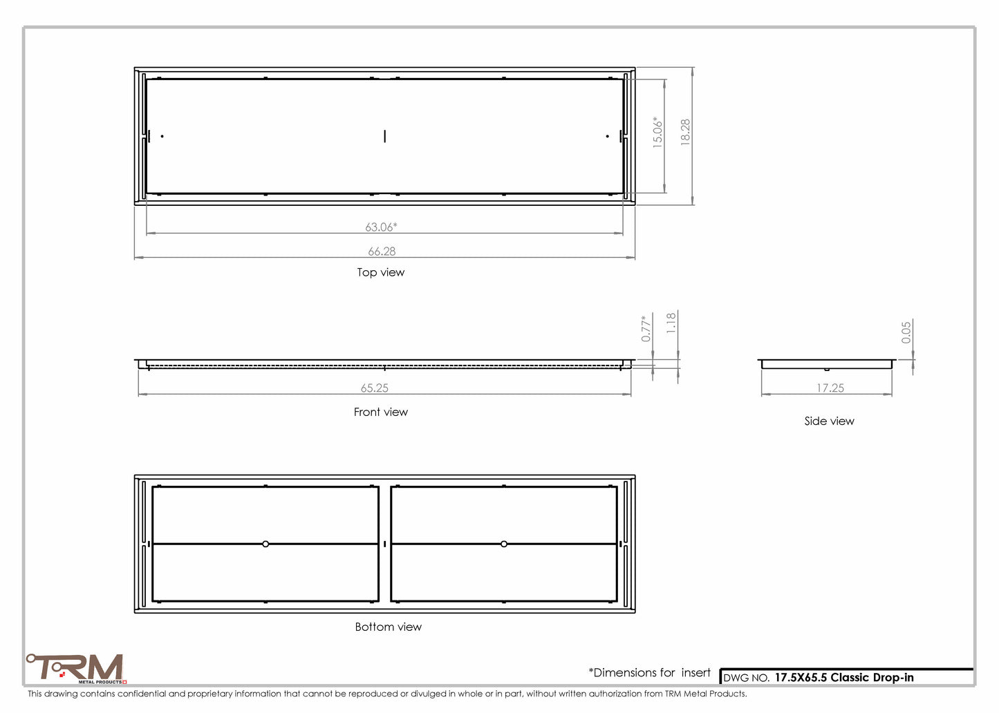 17.5x65.5 - Classic Drop-in Air Vent, Flush Floor-Matching, All Metal, Floor Vent Cover - TRM Metal  65.5x17.5