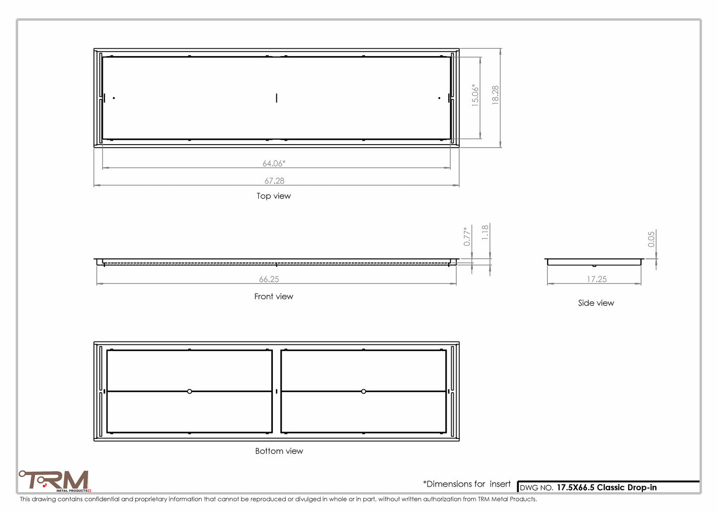 17.5x66.5 - Classic Drop-in Air Vent, Flush Floor-Matching, All Metal, Floor Vent Cover - TRM Metal  66.5x17.5