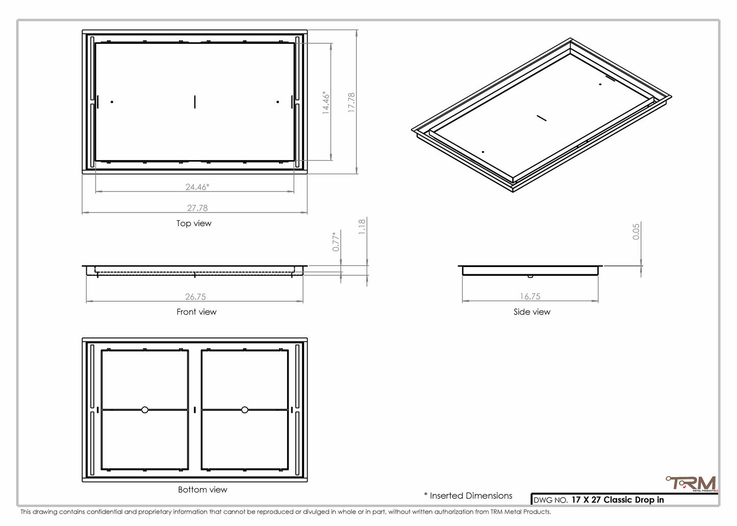 17x27 Classic Drop-in Air Vent, Flush Floor-Matching, All Metal, Floor Vent Cover