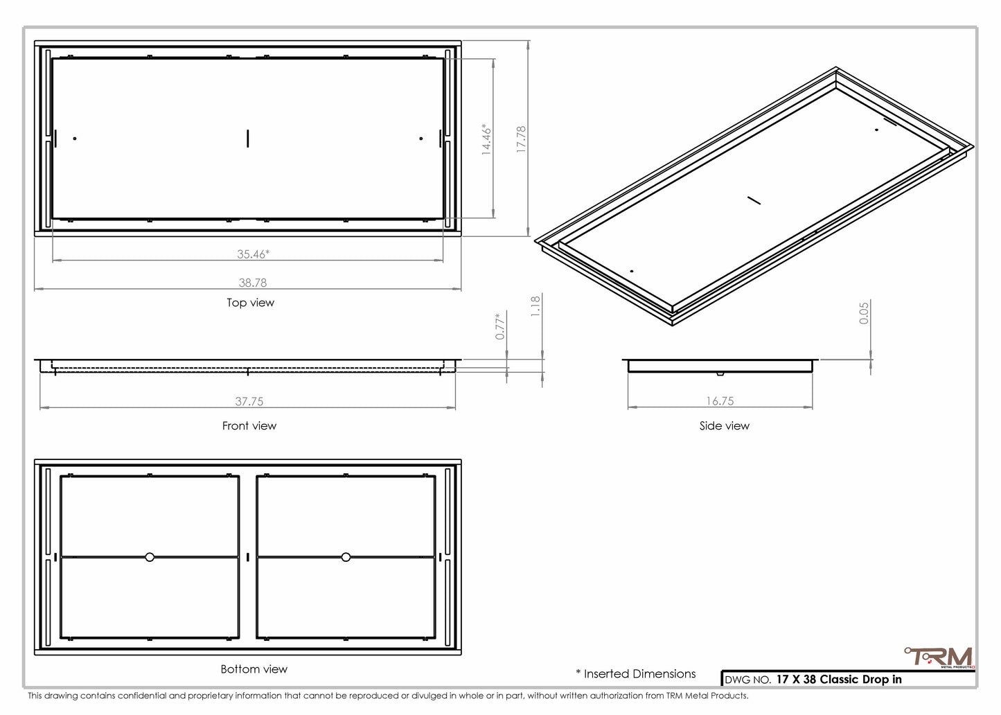 17x38 Classic Drop-in Air Vent, Flush Floor-Matching, All Metal, Floor Vent Cover