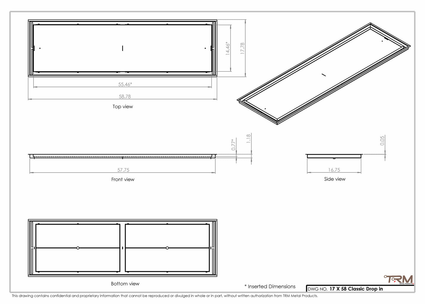 17x58 Classic Drop-in Air Vent, Flush Floor-Matching, All Metal, Floor Vent Cover