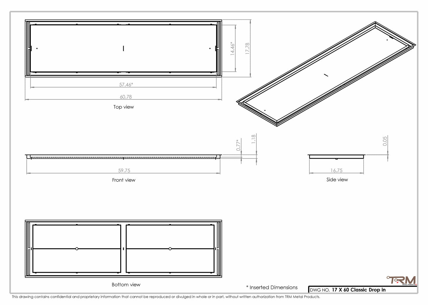 17x60 Classic Drop-in Air Vent, Flush Floor-Matching, All Metal, Floor Vent Cover