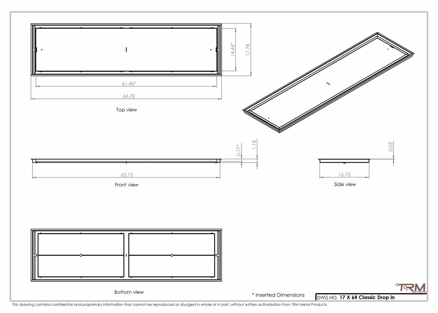 17x64 Classic Drop-in Air Vent, Flush Floor-Matching, All Metal, Floor Vent Cover