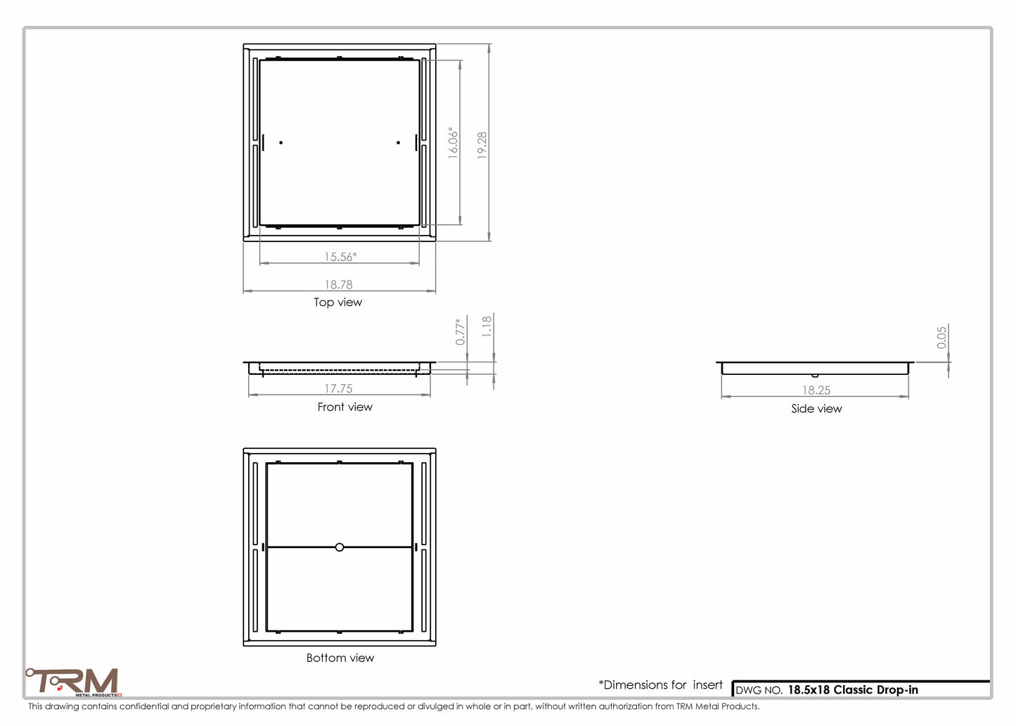 18.5x18 - Classic Drop-in Air Vent, Flush Floor-Matching, All Metal, Floor Vent Cover - TRM Metal  18x18.5