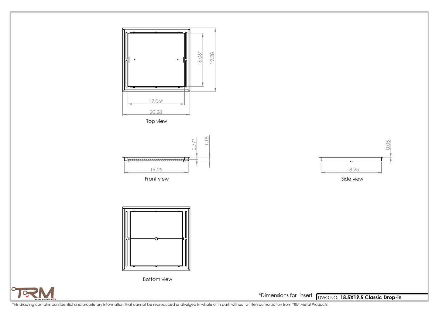 18.5x19.5 - Classic Drop-in Air Vent, Flush Floor-Matching, All Metal, Floor Vent Cover - TRM Metal  19.5x18.5