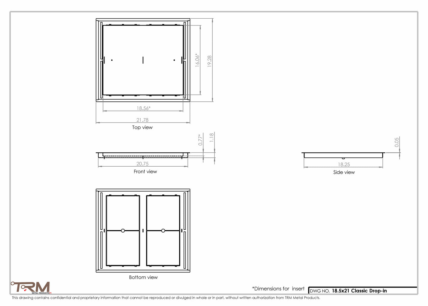 18.5x21 - Classic Drop-in Air Vent, Flush Floor-Matching, All Metal, Floor Vent Cover - TRM Metal  21x18.5