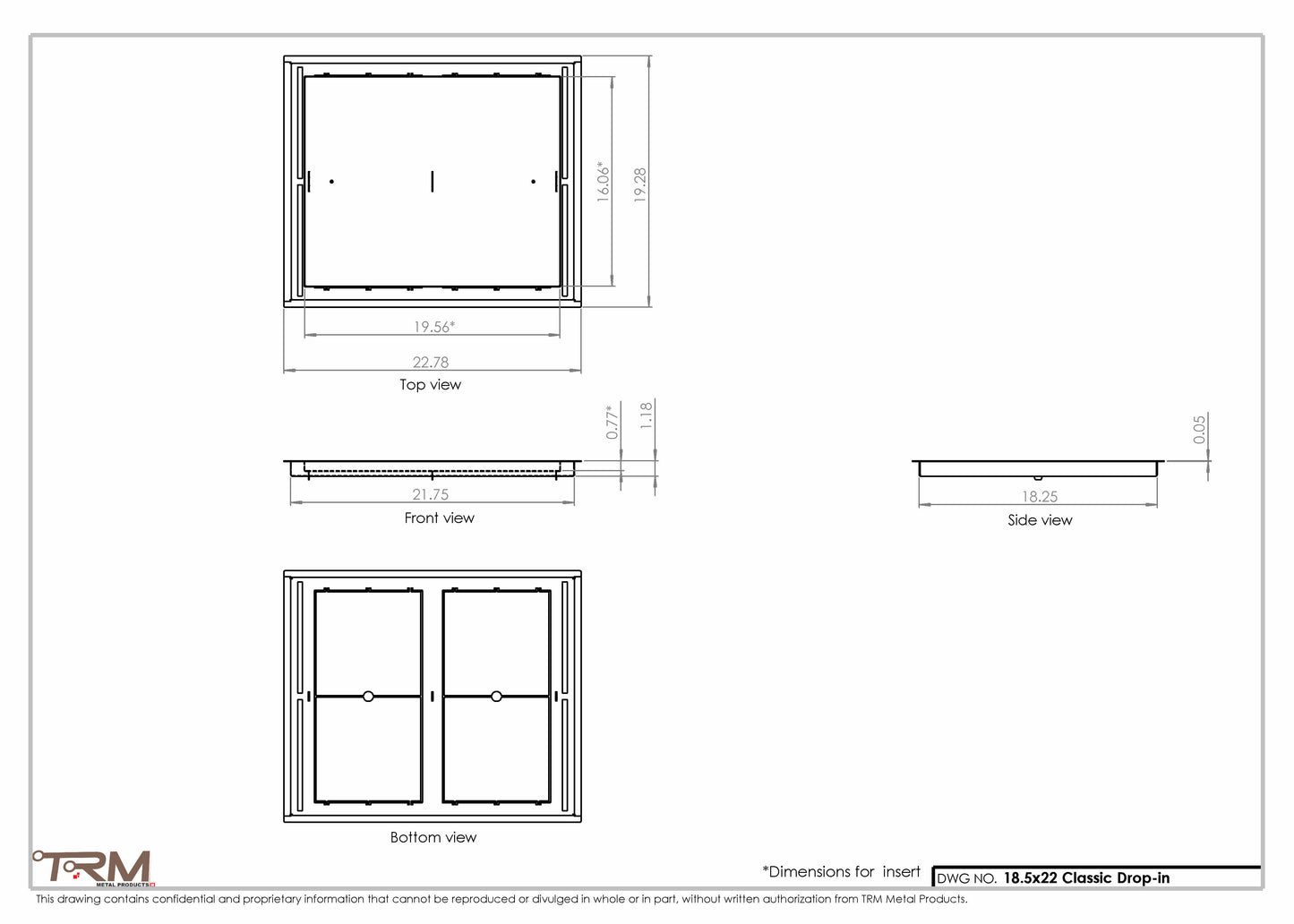 18.5x22 - Classic Drop-in Air Vent, Flush Floor-Matching, All Metal, Floor Vent Cover - TRM Metal  22x18.5