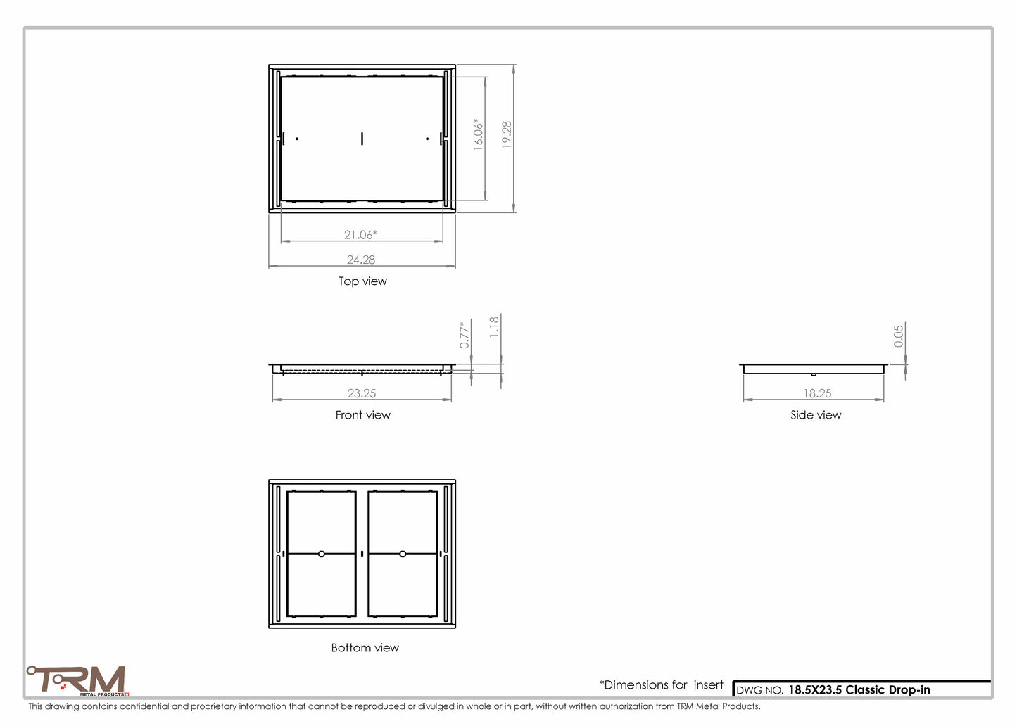 18.5x23.5 - Classic Drop-in Air Vent, Flush Floor-Matching, All Metal, Floor Vent Cover - TRM Metal  23.5x18.5