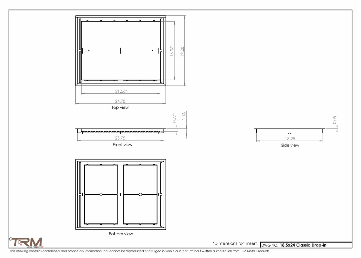 18.5x24 - Classic Drop-in Air Vent, Flush Floor-Matching, All Metal, Floor Vent Cover - TRM Metal  24x18.5