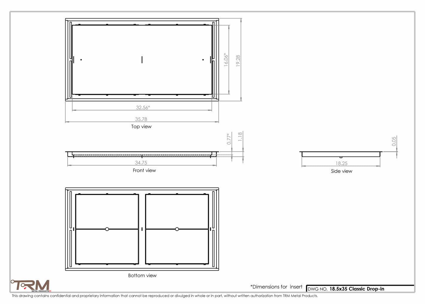 18.5x35 - Classic Drop-in Air Vent, Flush Floor-Matching, All Metal, Floor Vent Cover - TRM Metal  35x18.5