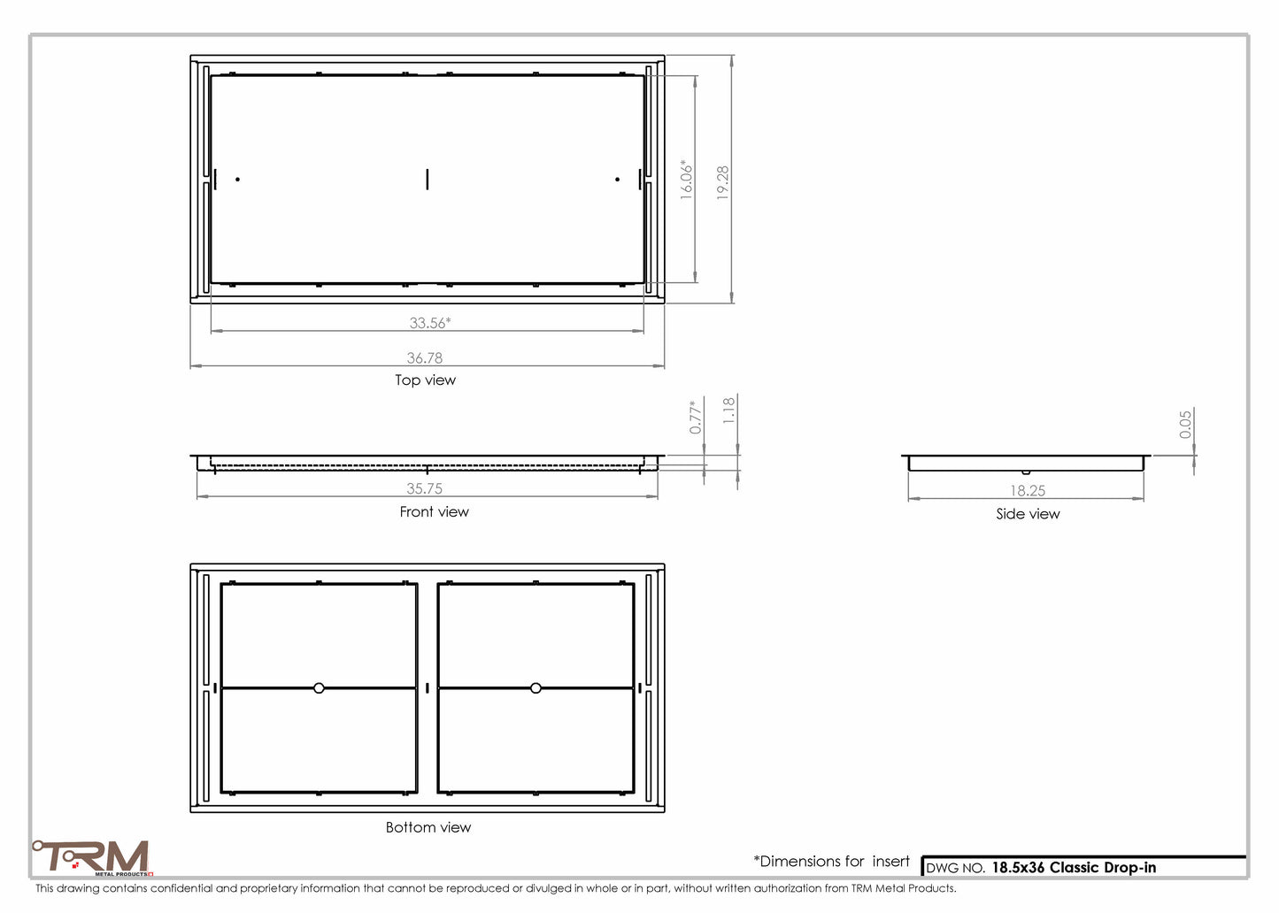 18.5x36 - Classic Drop-in Air Vent, Flush Floor-Matching, All Metal, Floor Vent Cover - TRM Metal  36x18.5