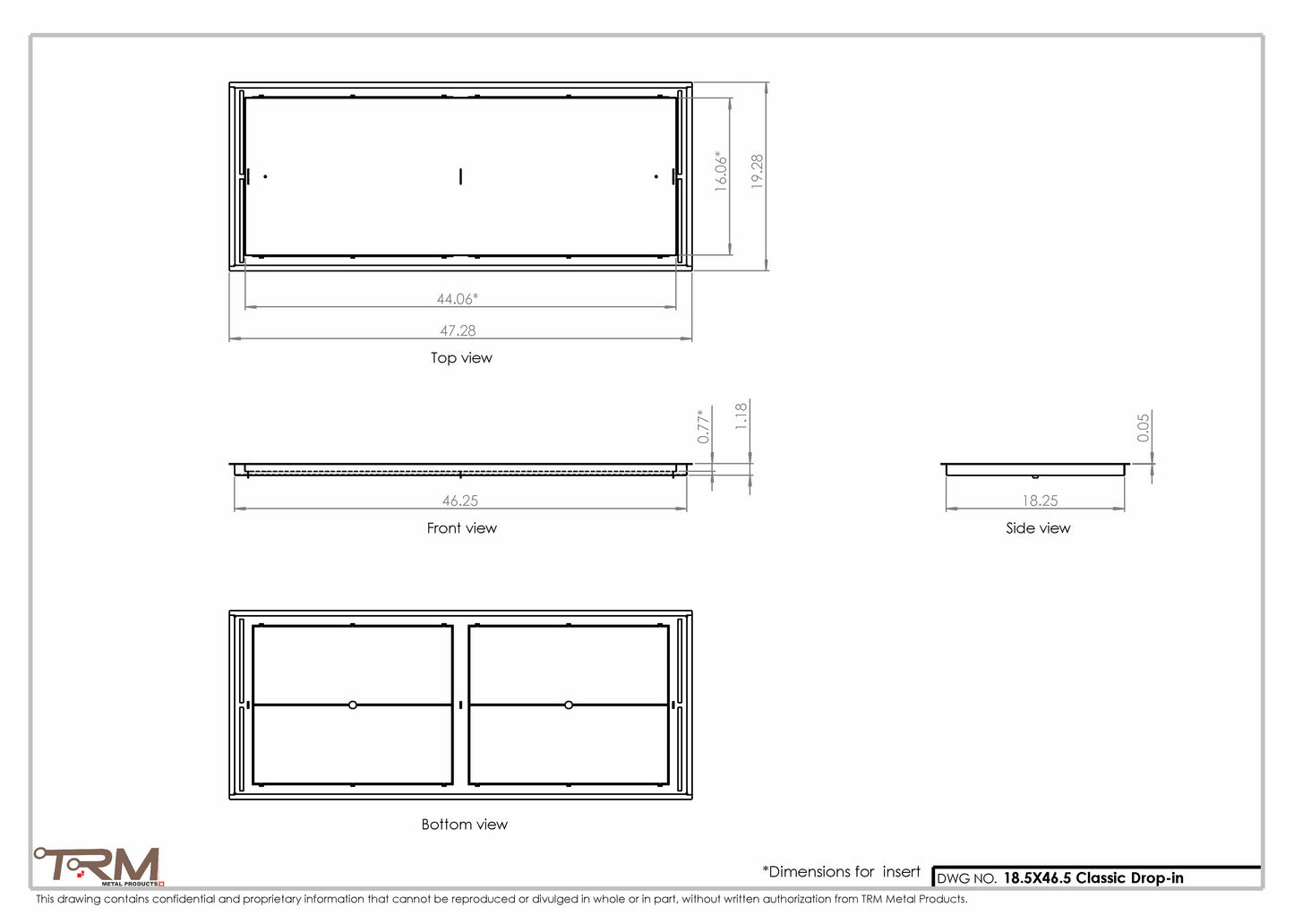 18.5x46.5 - Classic Drop-in Air Vent, Flush Floor-Matching, All Metal, Floor Vent Cover - TRM Metal  46.5x18.5