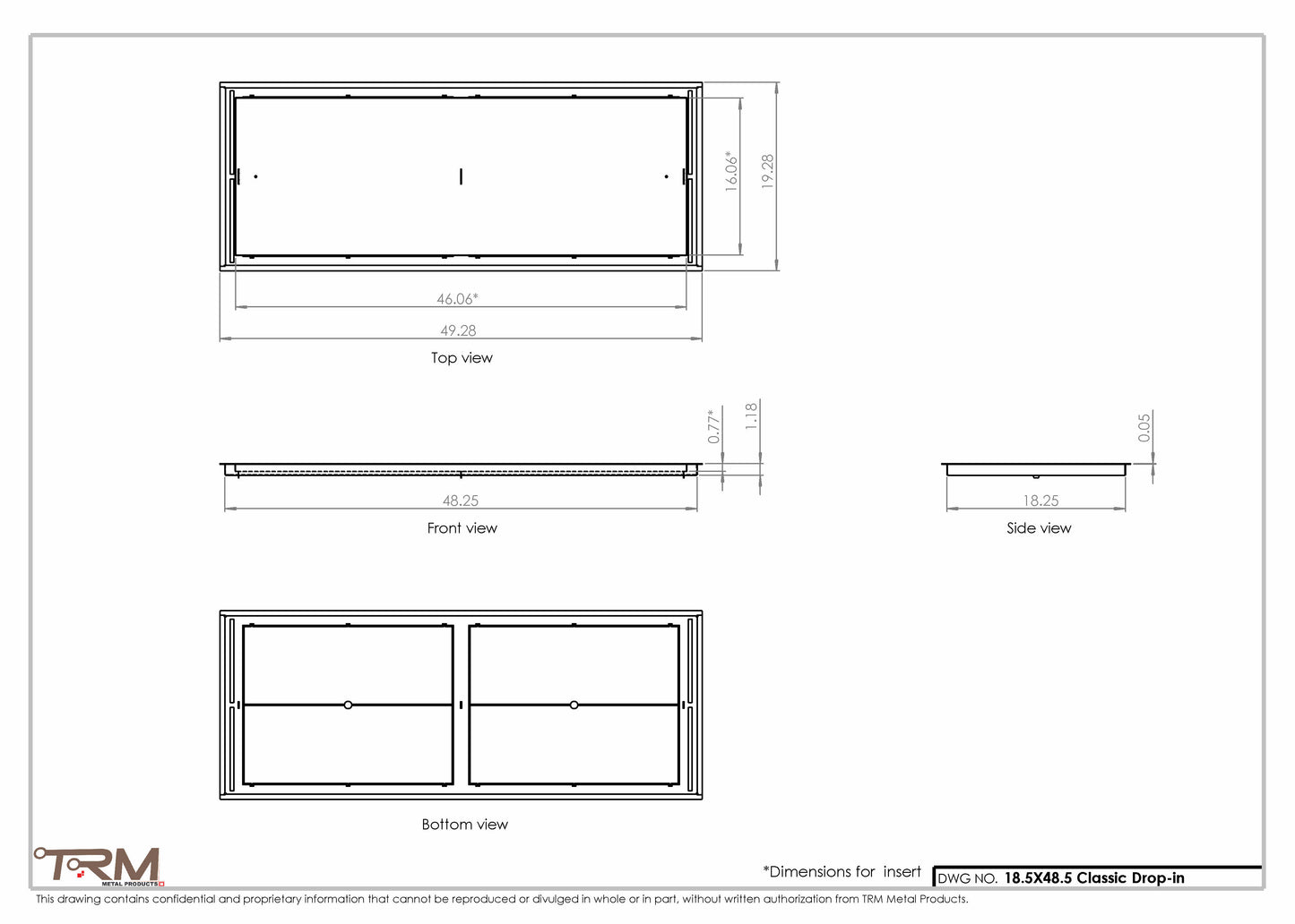 18.5x48.5 - Classic Drop-in Air Vent, Flush Floor-Matching, All Metal, Floor Vent Cover - TRM Metal  48.5x18.5