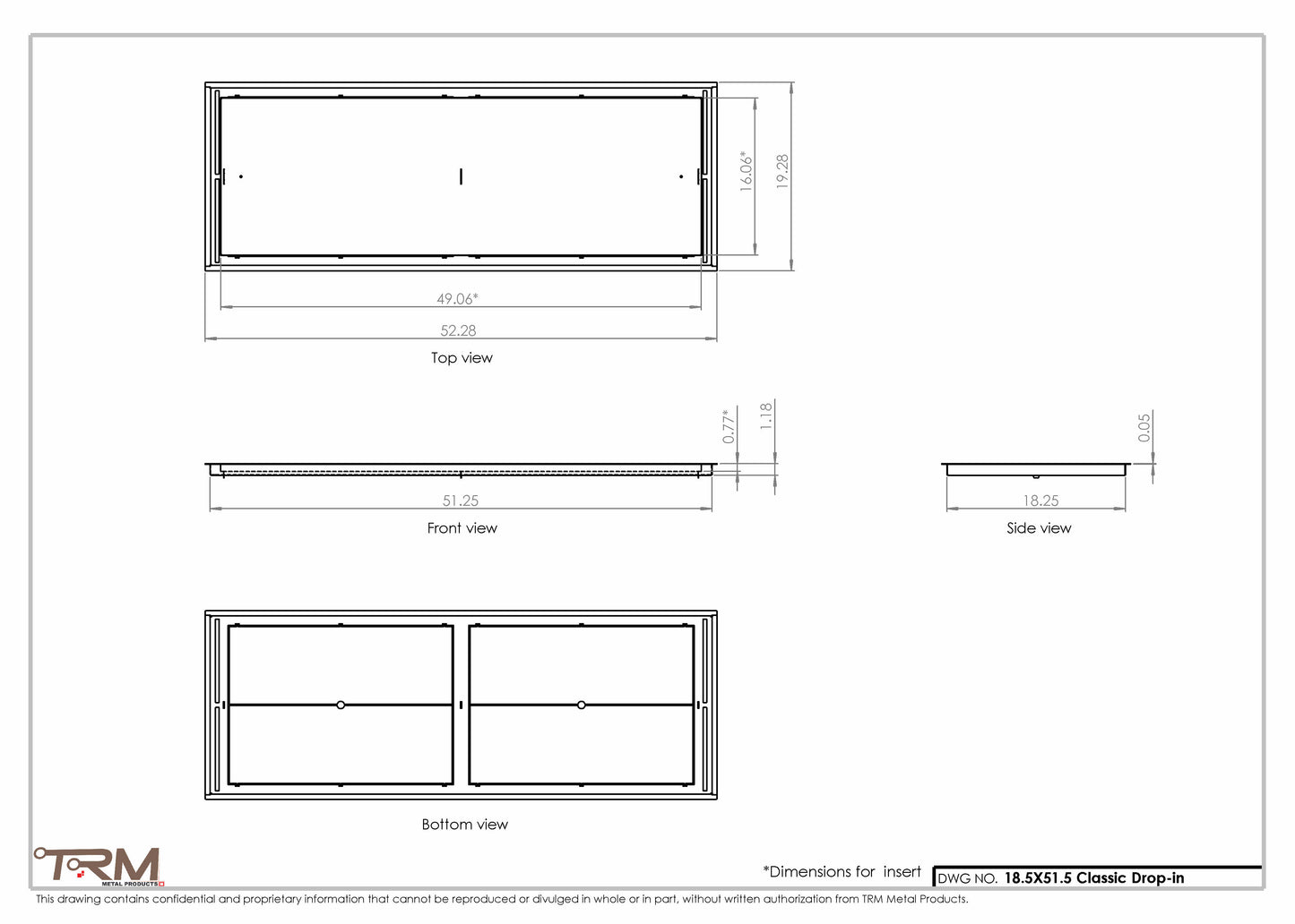 18.5x51.5 - Classic Drop-in Air Vent, Flush Floor-Matching, All Metal, Floor Vent Cover - TRM Metal  51.5x18.5