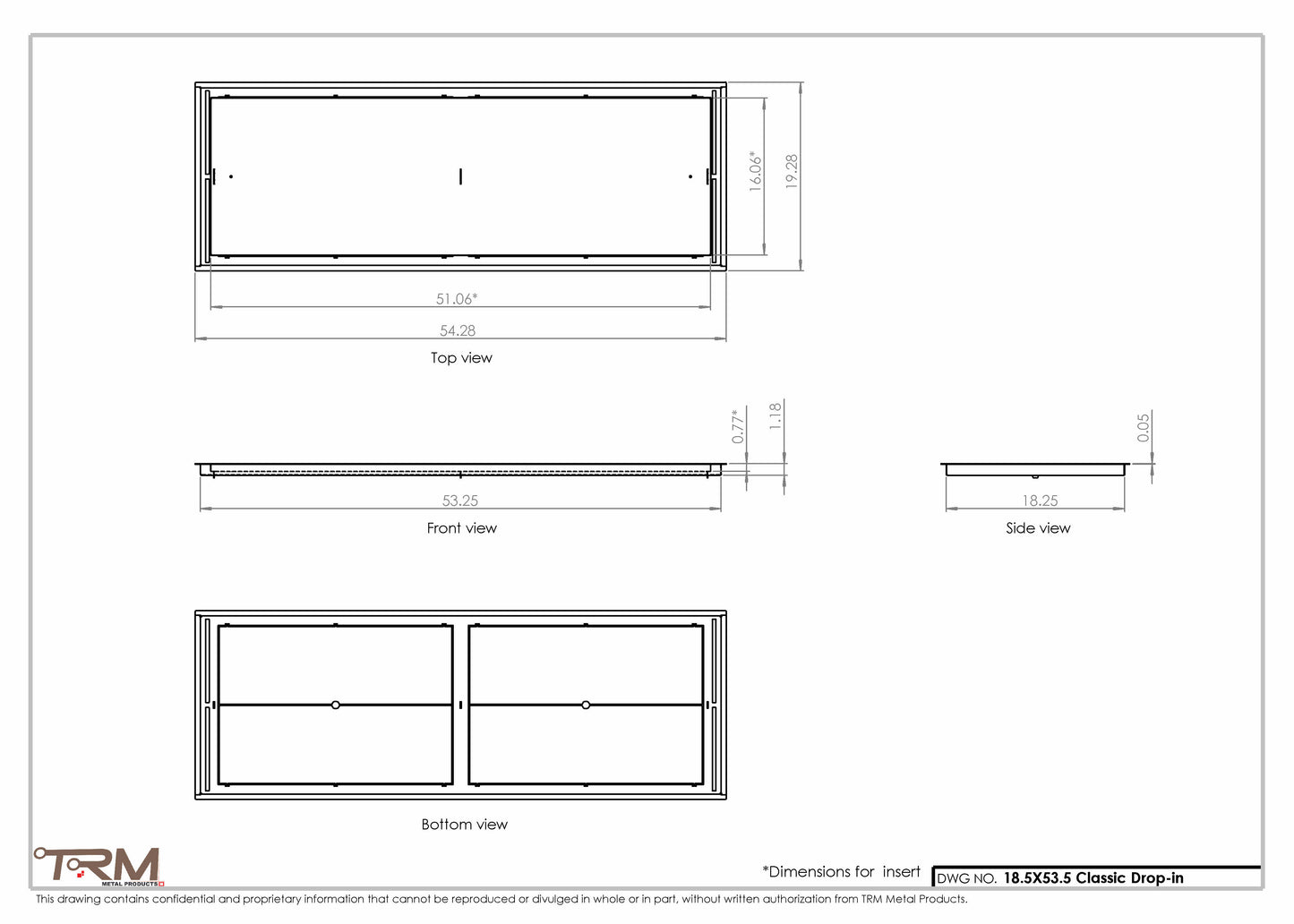 18.5x53.5 - Classic Drop-in Air Vent, Flush Floor-Matching, All Metal, Floor Vent Cover - TRM Metal  53.5x18.5