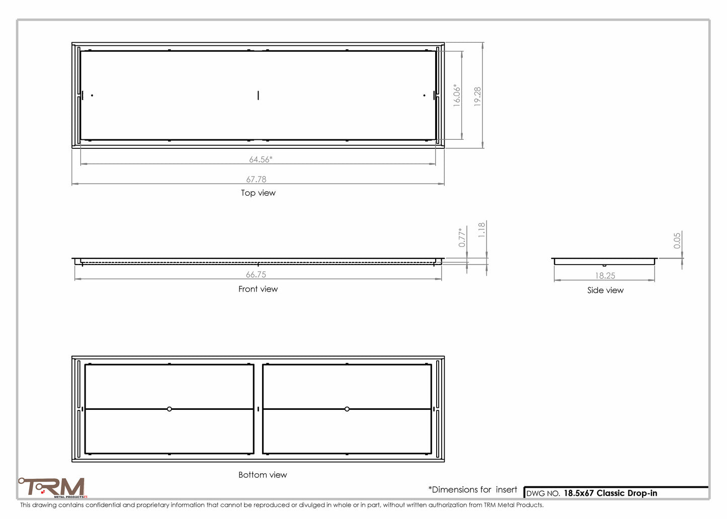 18.5x67 - Classic Drop-in Air Vent, Flush Floor-Matching, All Metal, Floor Vent Cover - TRM Metal  67x18.5