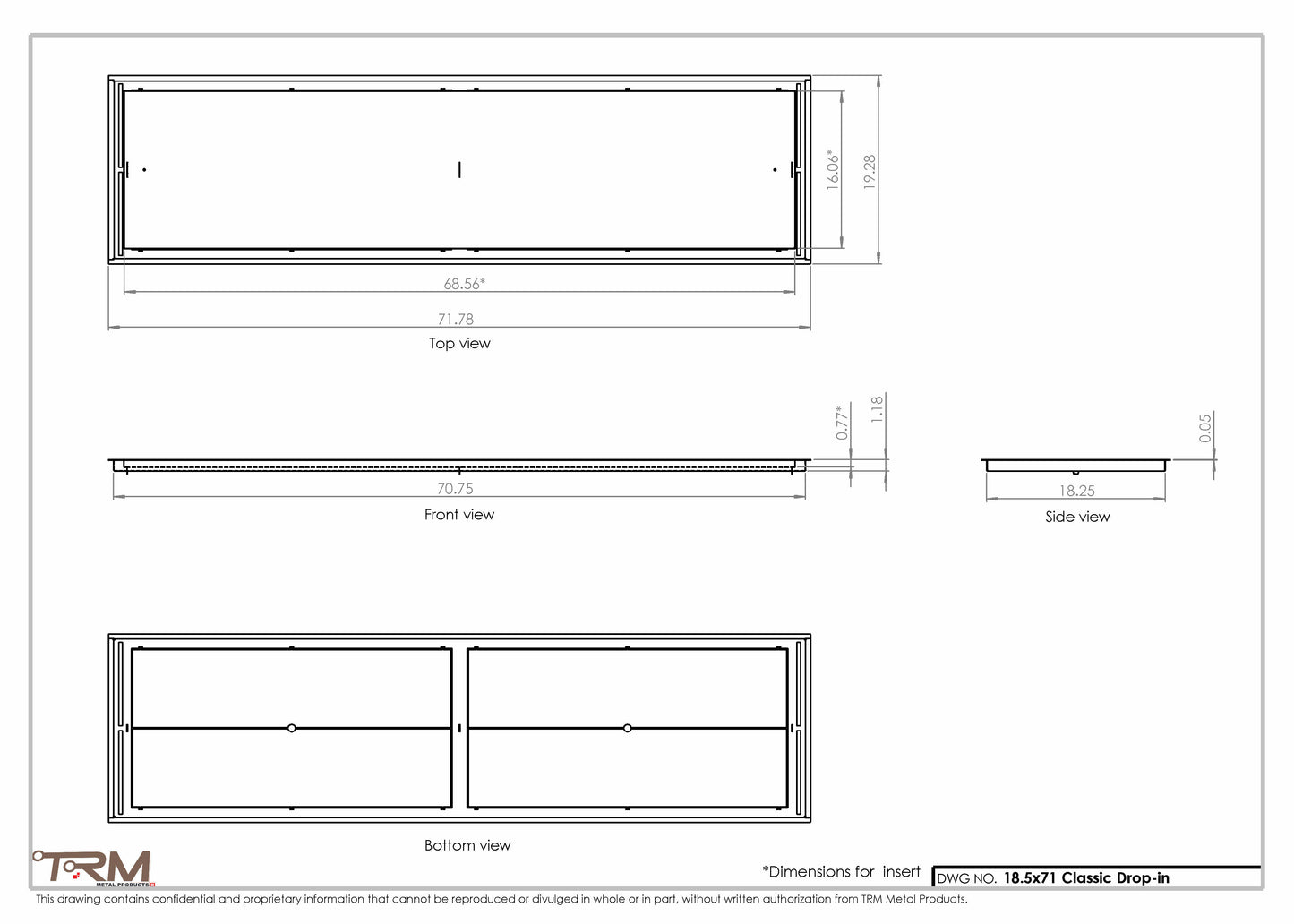 18.5x71 - Classic Drop-in Air Vent, Flush Floor-Matching, All Metal, Floor Vent Cover - TRM Metal  71x18.5