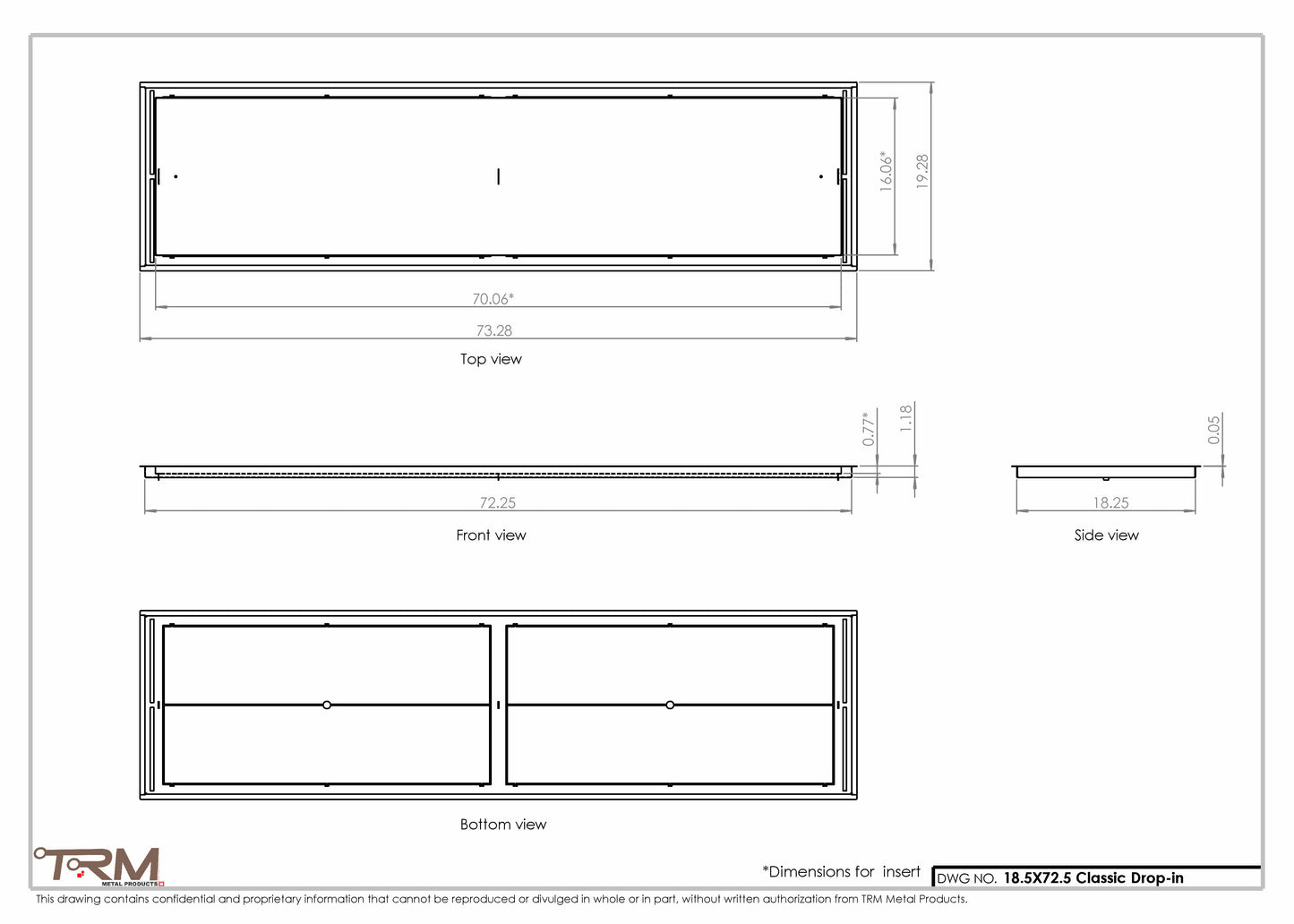 18.5x72.5 - Classic Drop-in Air Vent, Flush Floor-Matching, All Metal, Floor Vent Cover - TRM Metal  72.5x18.5