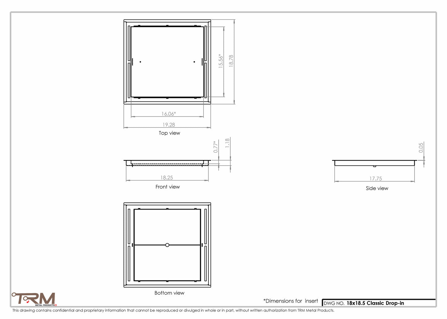 18x18.5 - Classic Drop-in Air Vent, Flush Floor-Matching, All Metal, Floor Vent Cover - TRM Metal  18.5x18