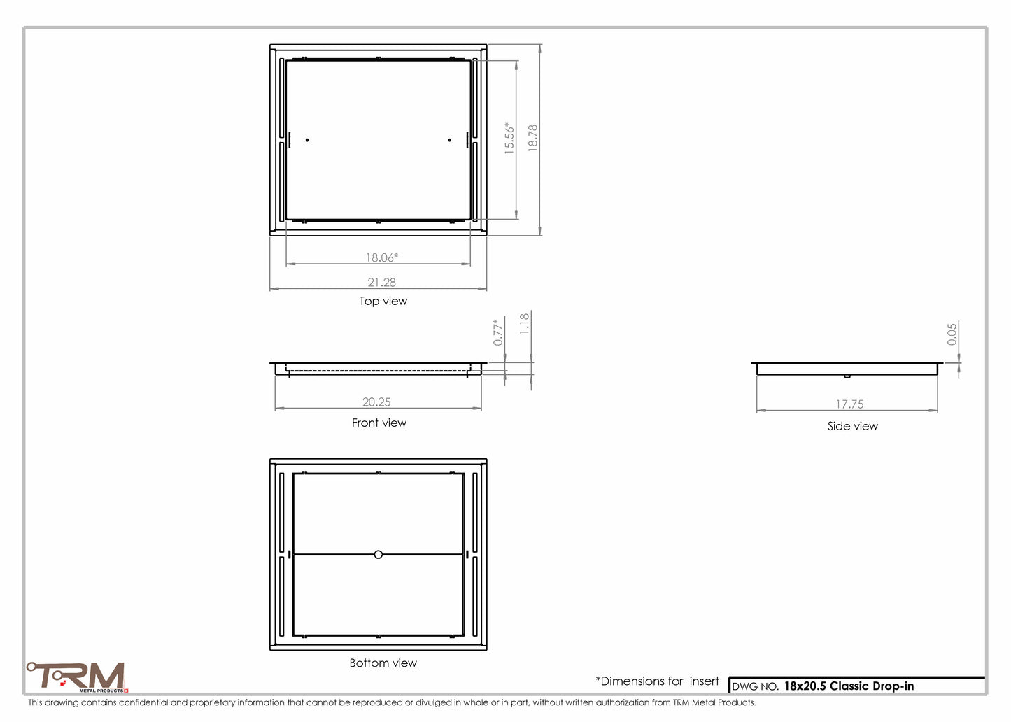 18x20.5 - Classic Drop-in Air Vent, Flush Floor-Matching, All Metal, Floor Vent Cover - TRM Metal  20.5x18