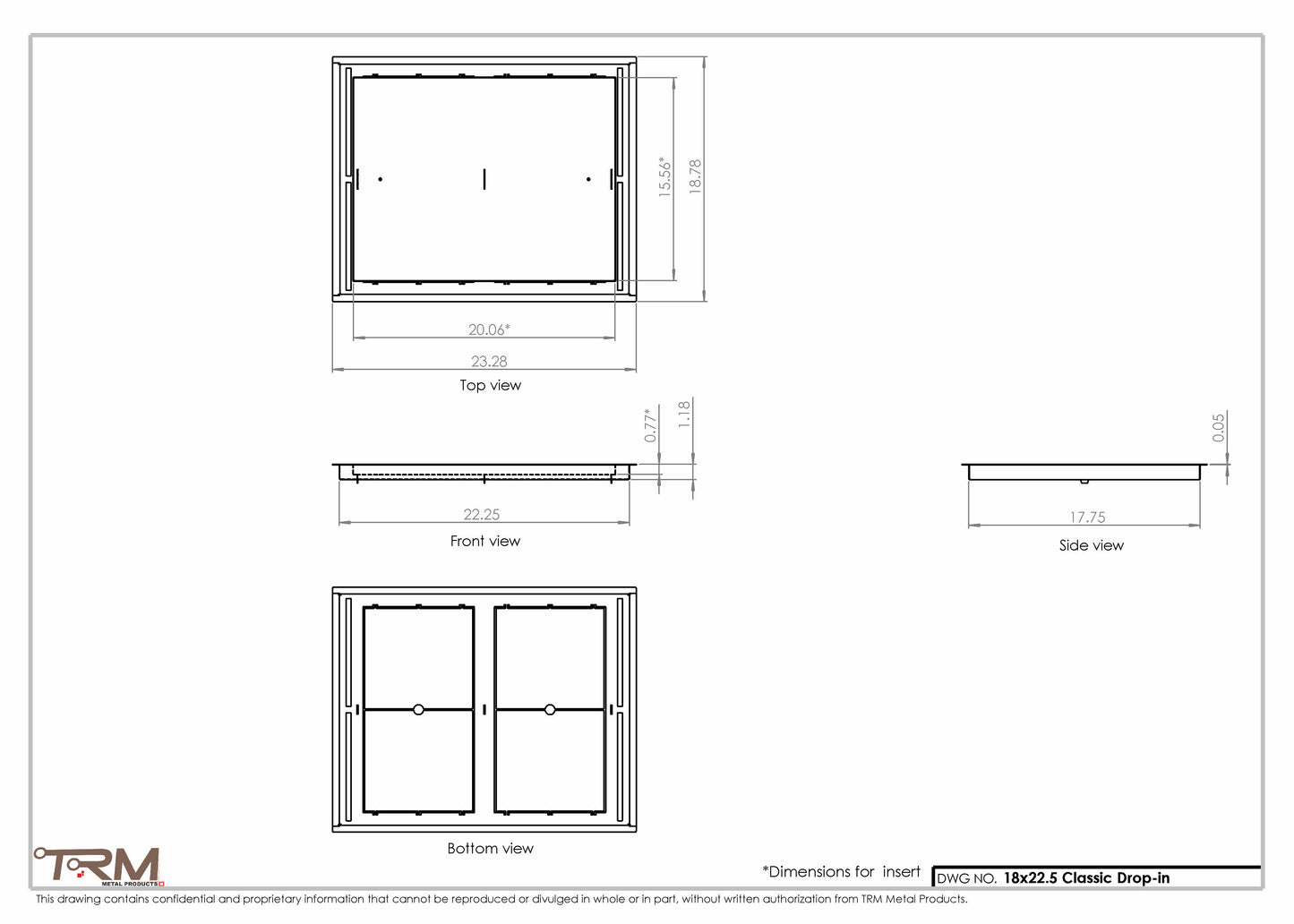 18x22.5 - Classic Drop-in Air Vent, Flush Floor-Matching, All Metal, Floor Vent Cover - TRM Metal  22.5x18