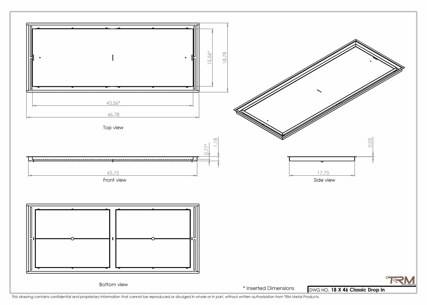 18x46 Classic Drop-in Air Vent, Flush Floor-Matching, All Metal, Floor Vent Cover