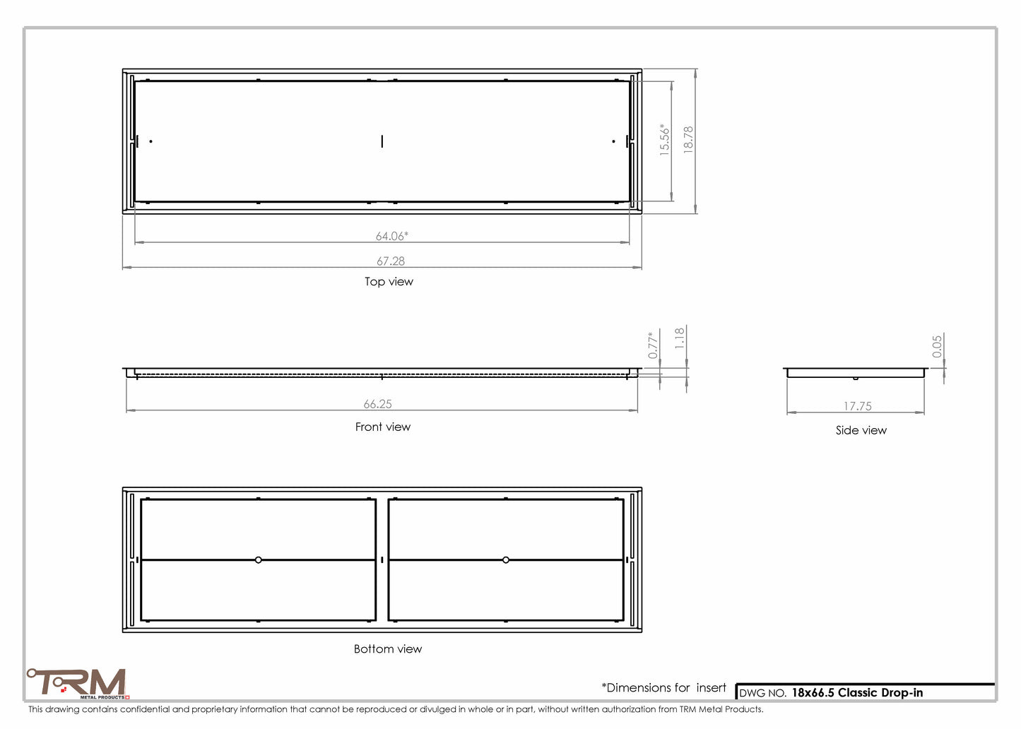 18x66.5 - Classic Drop-in Air Vent, Flush Floor-Matching, All Metal, Floor Vent Cover - TRM Metal  66.5x18