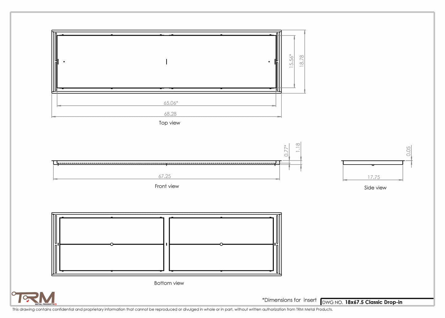 18x67.5 - Classic Drop-in Air Vent, Flush Floor-Matching, All Metal, Floor Vent Cover - TRM Metal  67.5x18