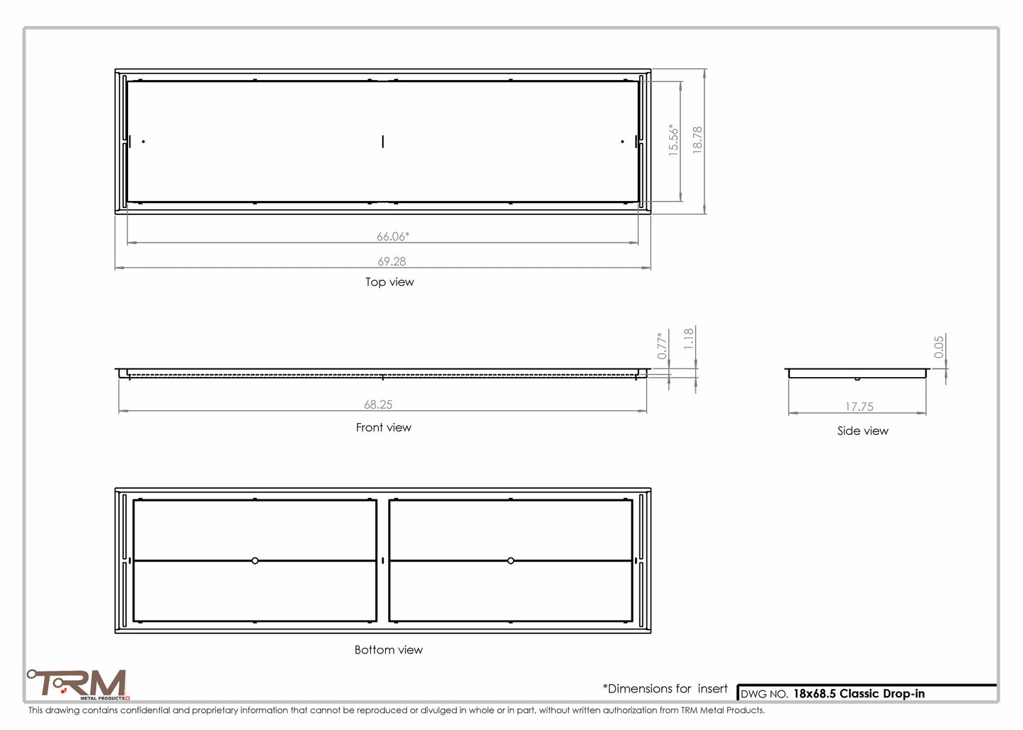 18x68.5 - Classic Drop-in Air Vent, Flush Floor-Matching, All Metal, Floor Vent Cover - TRM Metal  68.5x18