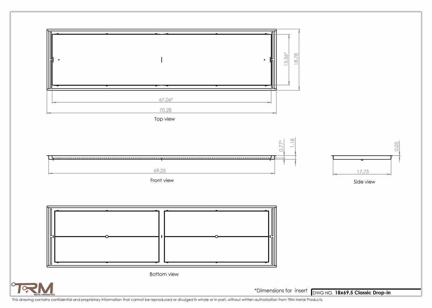 18x69.5 - Classic Drop-in Air Vent, Flush Floor-Matching, All Metal, Floor Vent Cover - TRM Metal  69.5x18