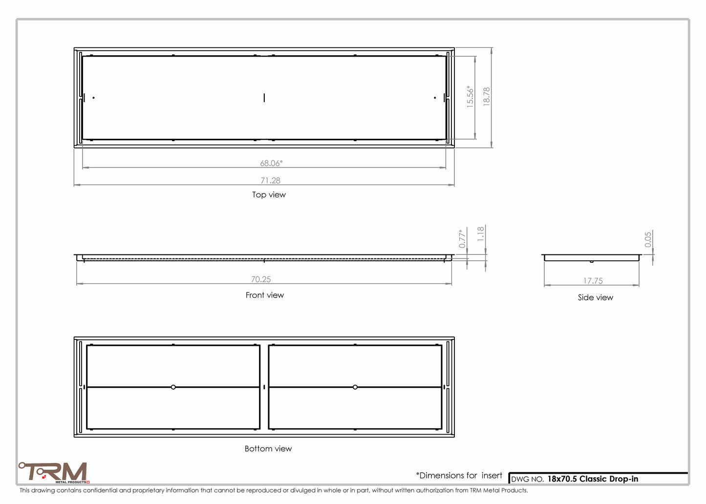18x70.5 - Classic Drop-in Air Vent, Flush Floor-Matching, All Metal, Floor Vent Cover - TRM Metal  70.5x18