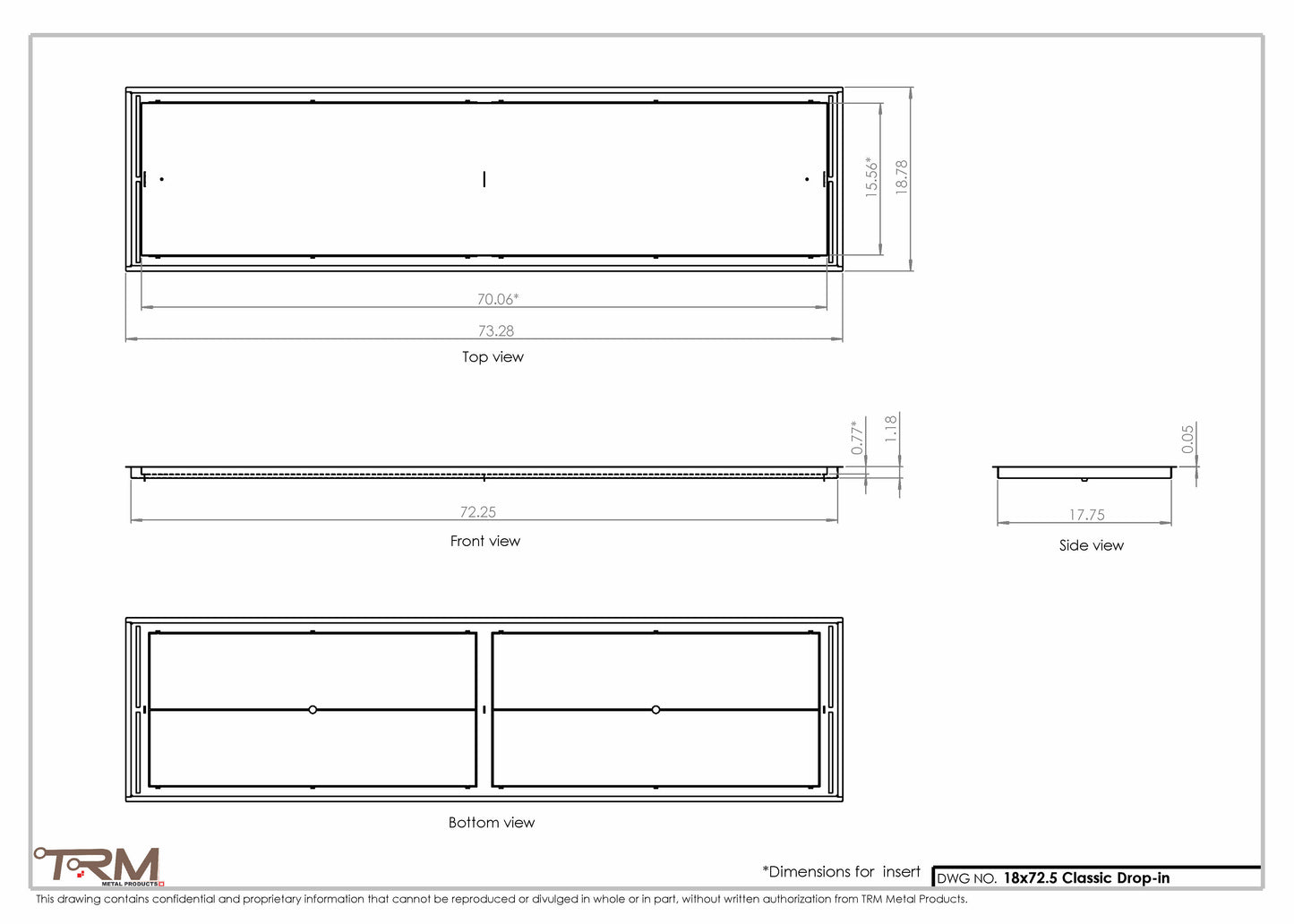 18x72.5 - Classic Drop-in Air Vent, Flush Floor-Matching, All Metal, Floor Vent Cover - TRM Metal  72.5x18