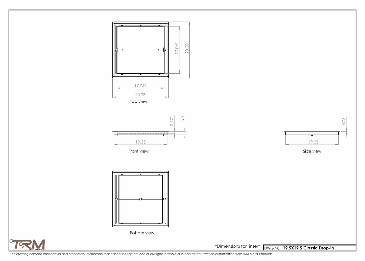 19.5x19.5 - Classic Drop-in Air Vent, Flush Floor-Matching, All Metal, Floor Vent Cover - TRM Metal  19.5x19.5