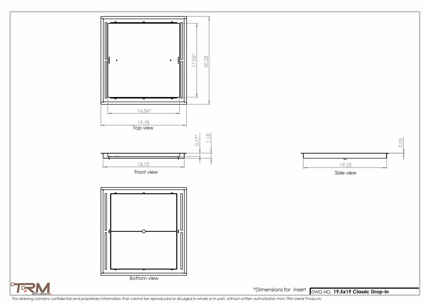 19.5x19 - Classic Drop-in Air Vent, Flush Floor-Matching, All Metal, Floor Vent Cover - TRM Metal  19x19.5