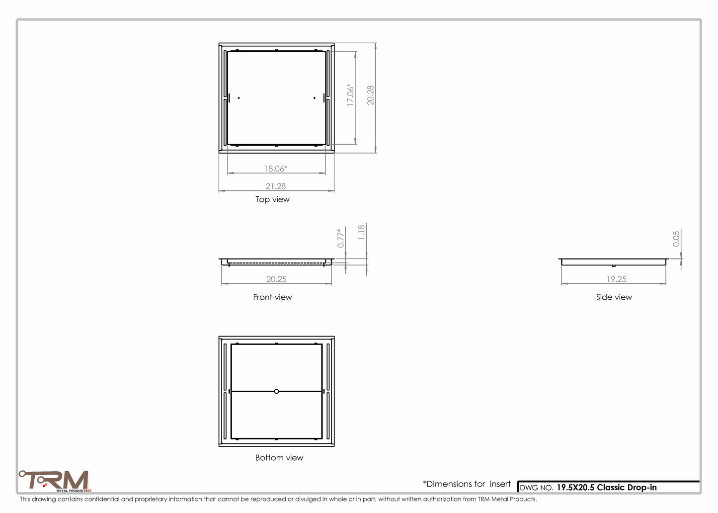 19.5x20.5 - Classic Drop-in Air Vent, Flush Floor-Matching, All Metal, Floor Vent Cover - TRM Metal  20.5x19.5