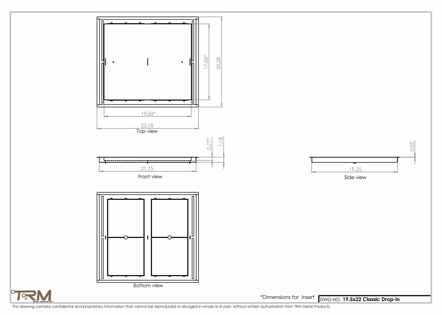19.5x22 - Classic Drop-in Air Vent, Flush Floor-Matching, All Metal, Floor Vent Cover - TRM Metal  22x19.5