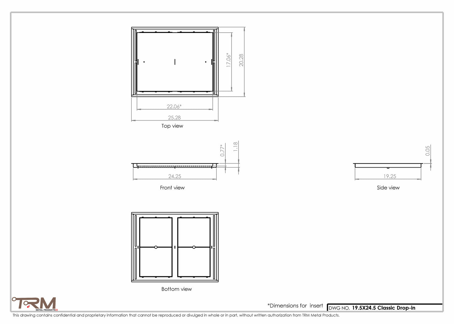 19.5x24.5 - Classic Drop-in Air Vent, Flush Floor-Matching, All Metal, Floor Vent Cover - TRM Metal  24.5x19.5