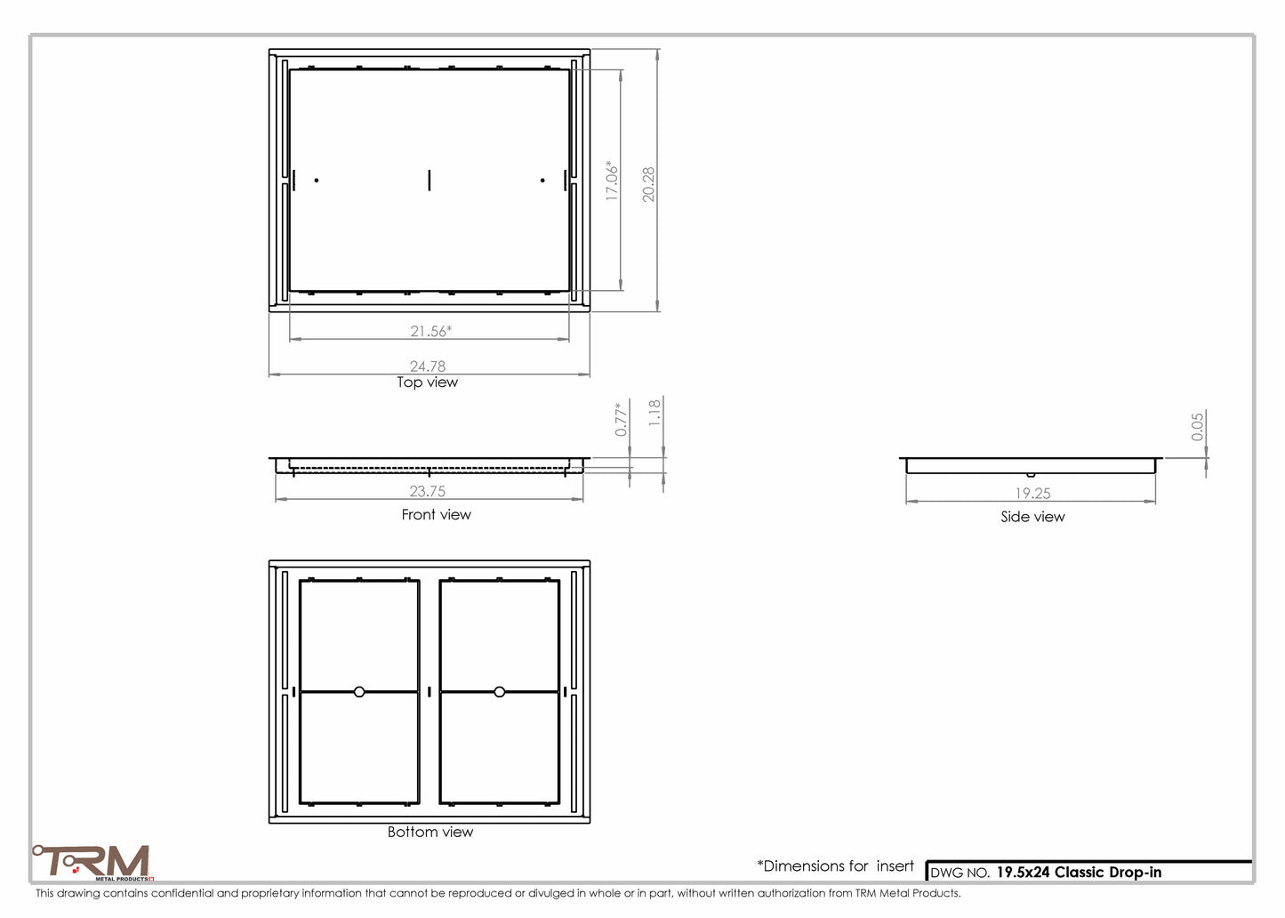 19.5x24 - Classic Drop-in Air Vent, Flush Floor-Matching, All Metal, Floor Vent Cover - TRM Metal  24x19.5