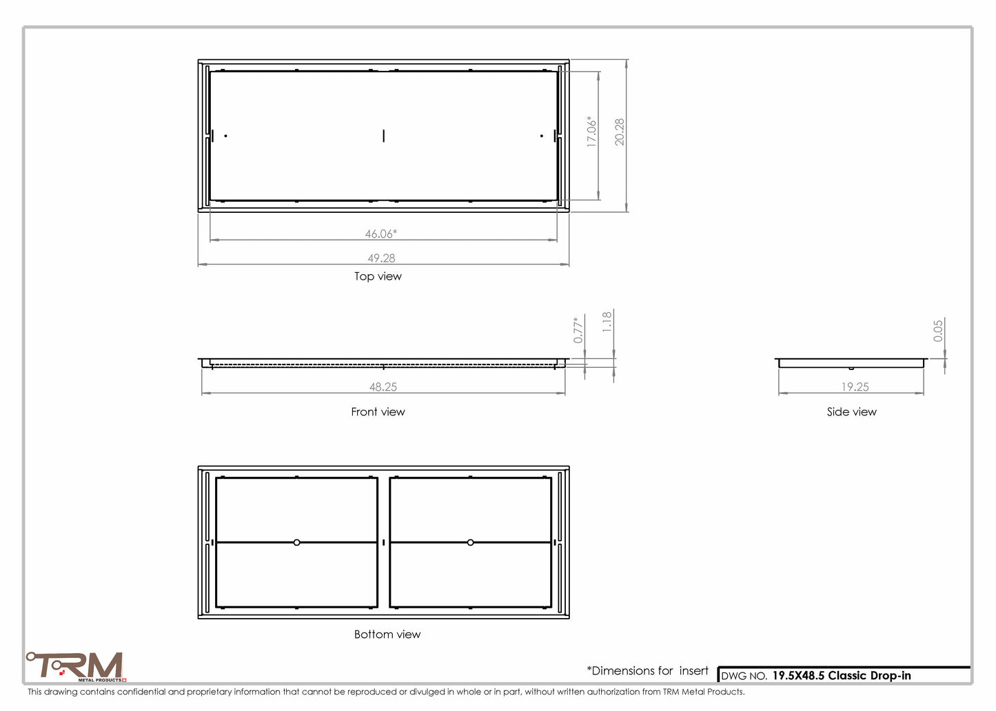 19.5x48.5 - Classic Drop-in Air Vent, Flush Floor-Matching, All Metal, Floor Vent Cover - TRM Metal  48.5x19.5