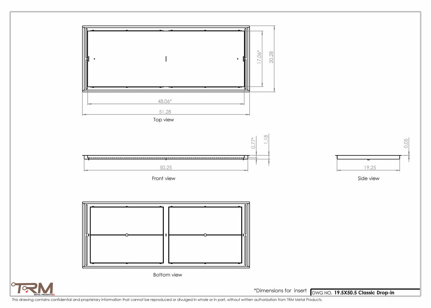 19.5x50.5 - Classic Drop-in Air Vent, Flush Floor-Matching, All Metal, Floor Vent Cover - TRM Metal  50.5x19.5