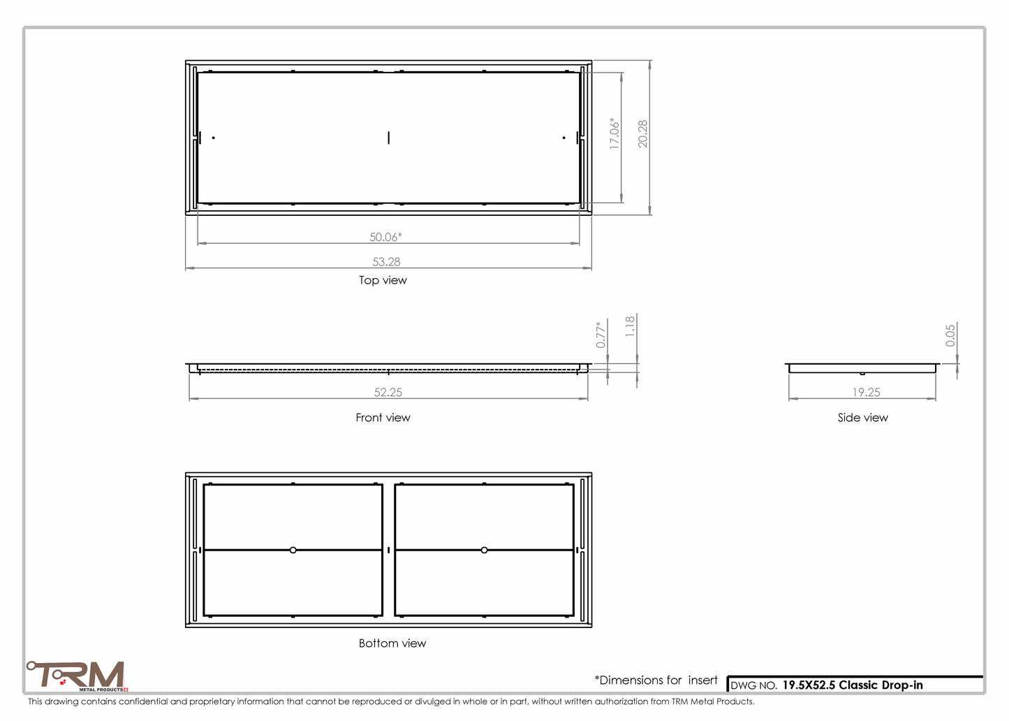 19.5x52.5 - Classic Drop-in Air Vent, Flush Floor-Matching, All Metal, Floor Vent Cover - TRM Metal  52.5x19.5